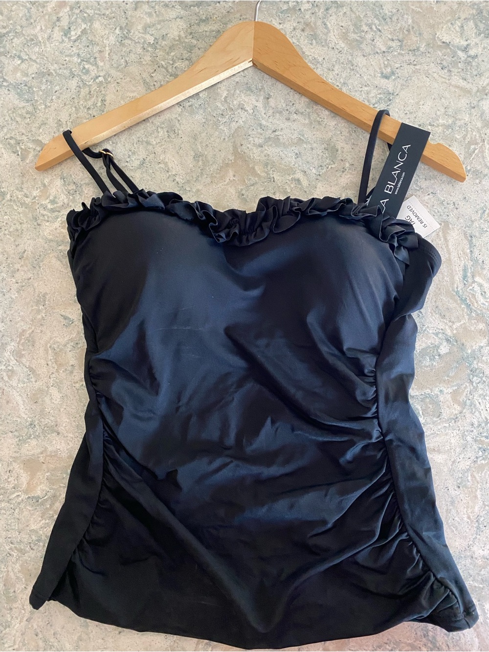 La Blanca Black Ruffle Trim Tankini Top sz 8